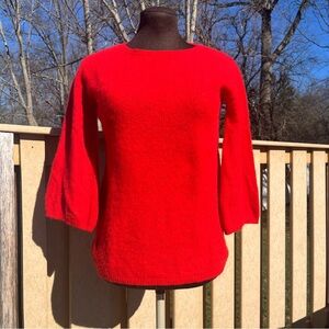 Ply Cashmere Women’s Red 3/4 Flared Sleeve Sweater with Diamond Pattern Size S